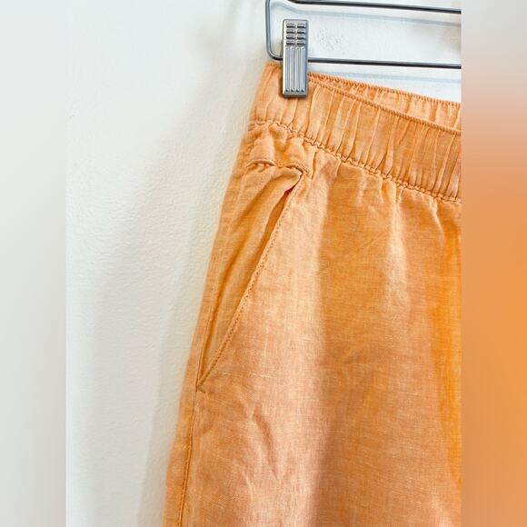 Cynthia rowley 100% linen pants orange cropped wide leg elastic waist linen M - Picture 3 of 7
